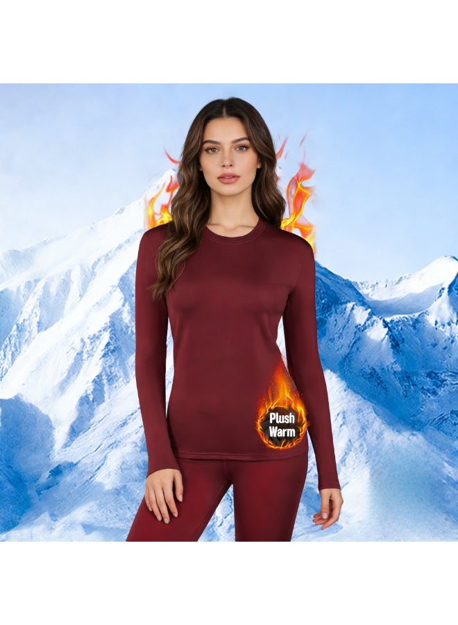 طقم ملابس داخلية نسائية حرارية، يتكون من قميص طويل الأكمام مبطن بالفليس وسروال مطابق. يتضمن طقم بيجامة مبطن بالصوف، مناسب للارتداء اليومي والأنشطة الخارجية مثل الجري والعمل والتزلج والمشي لمسافات طويلة والمشي. - Image 1